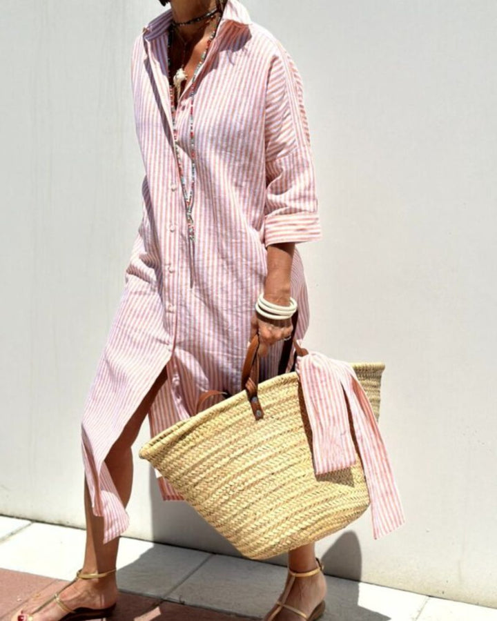 ARIELLA|ABITO CAMICIA A RIGHE STRINGATO