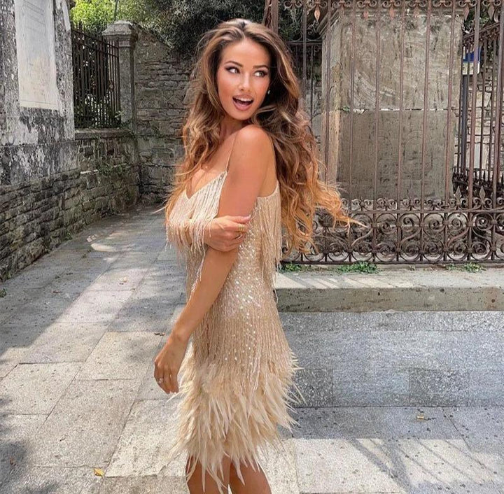 MIRELLA|MINI ABITO CON PIUME