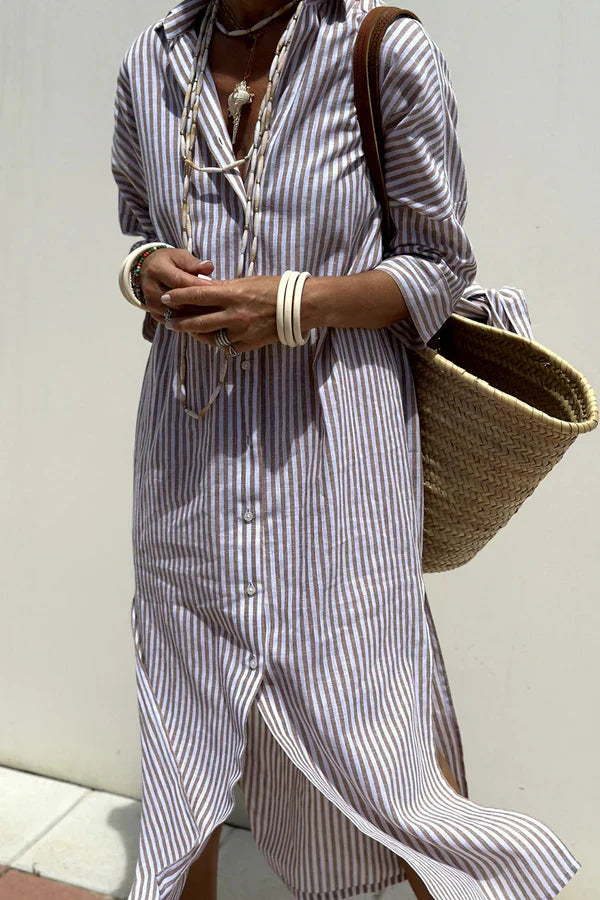 ARIELLA|ABITO CAMICIA A RIGHE STRINGATO